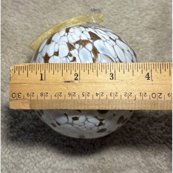 Handcrafted Glass Friendship Ball Ornament White & Gold Speckled Gift Box - Picture 6 of 7